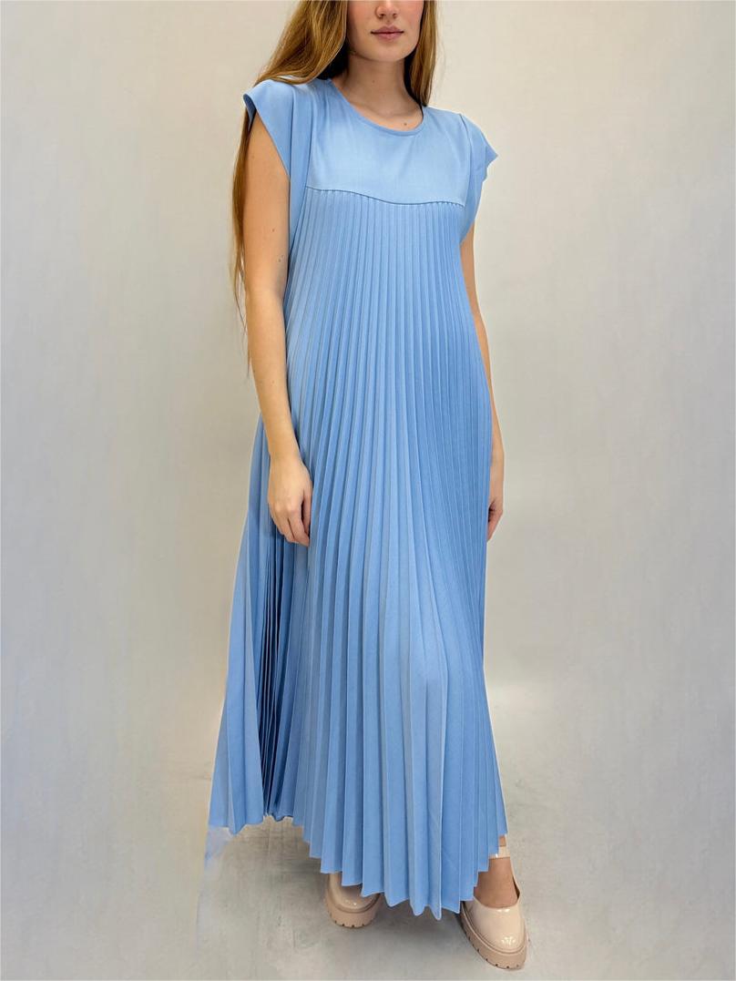 VICENZA – Vestito Midi Donna Plissé Beige Senza Maniche