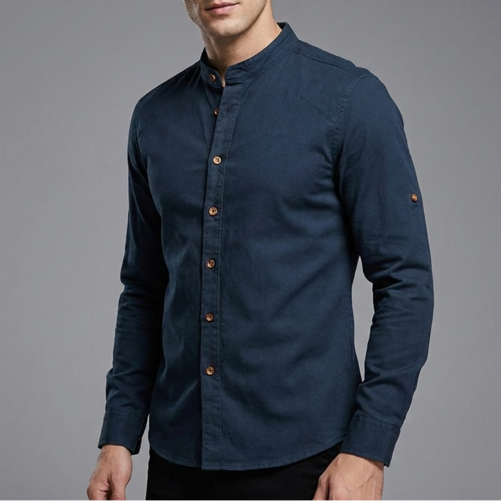 Cesare – Camicia Uomo in Lino con Collo Coreano