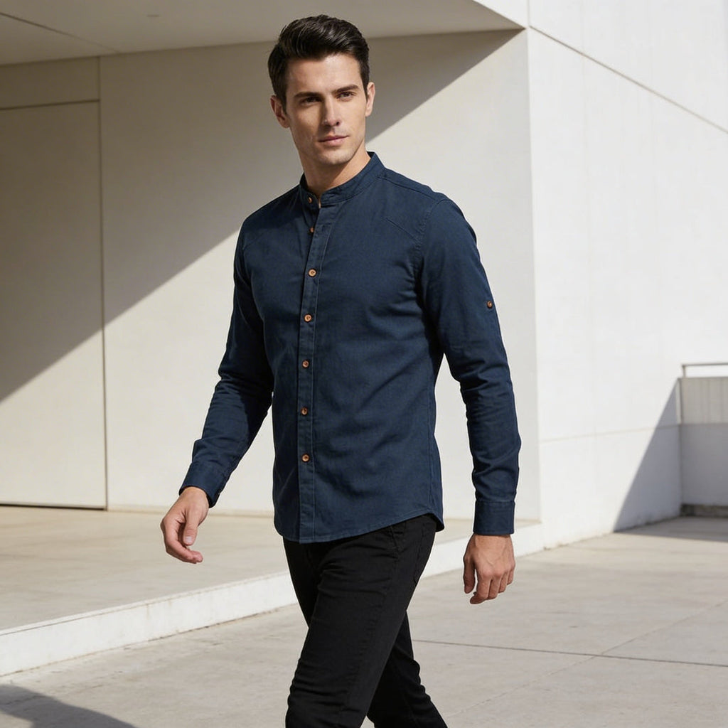 Cesare – Camicia Uomo in Lino con Collo Coreano