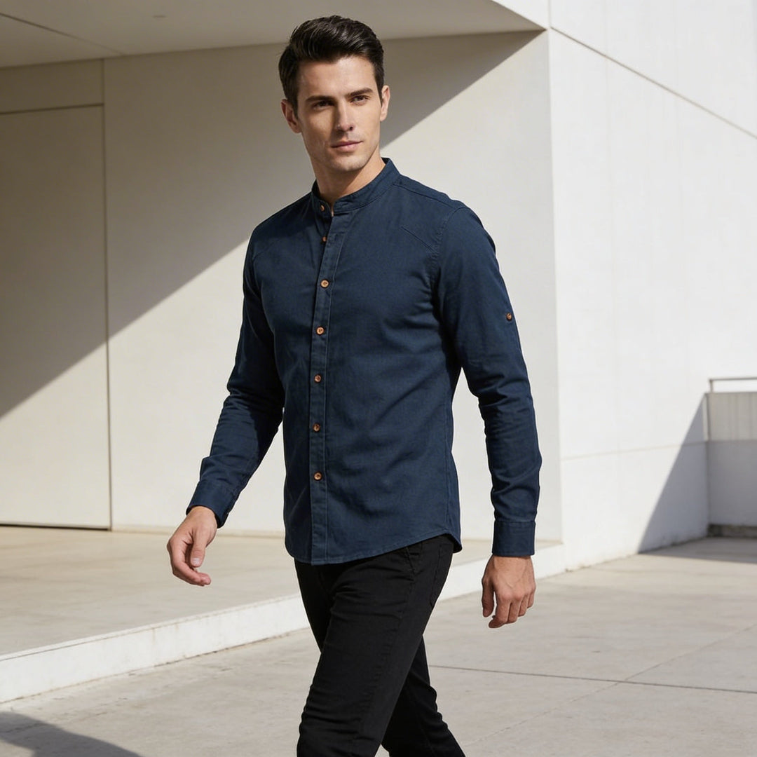 Cesare – Camicia Uomo in Lino con Collo Coreano