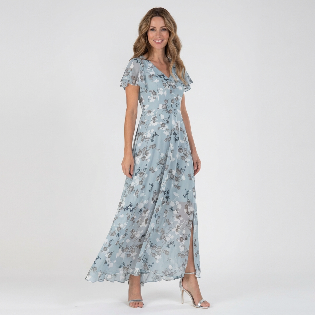 LEONORA – Vestito Lungo Donna in Chiffon con Stampa Floreale