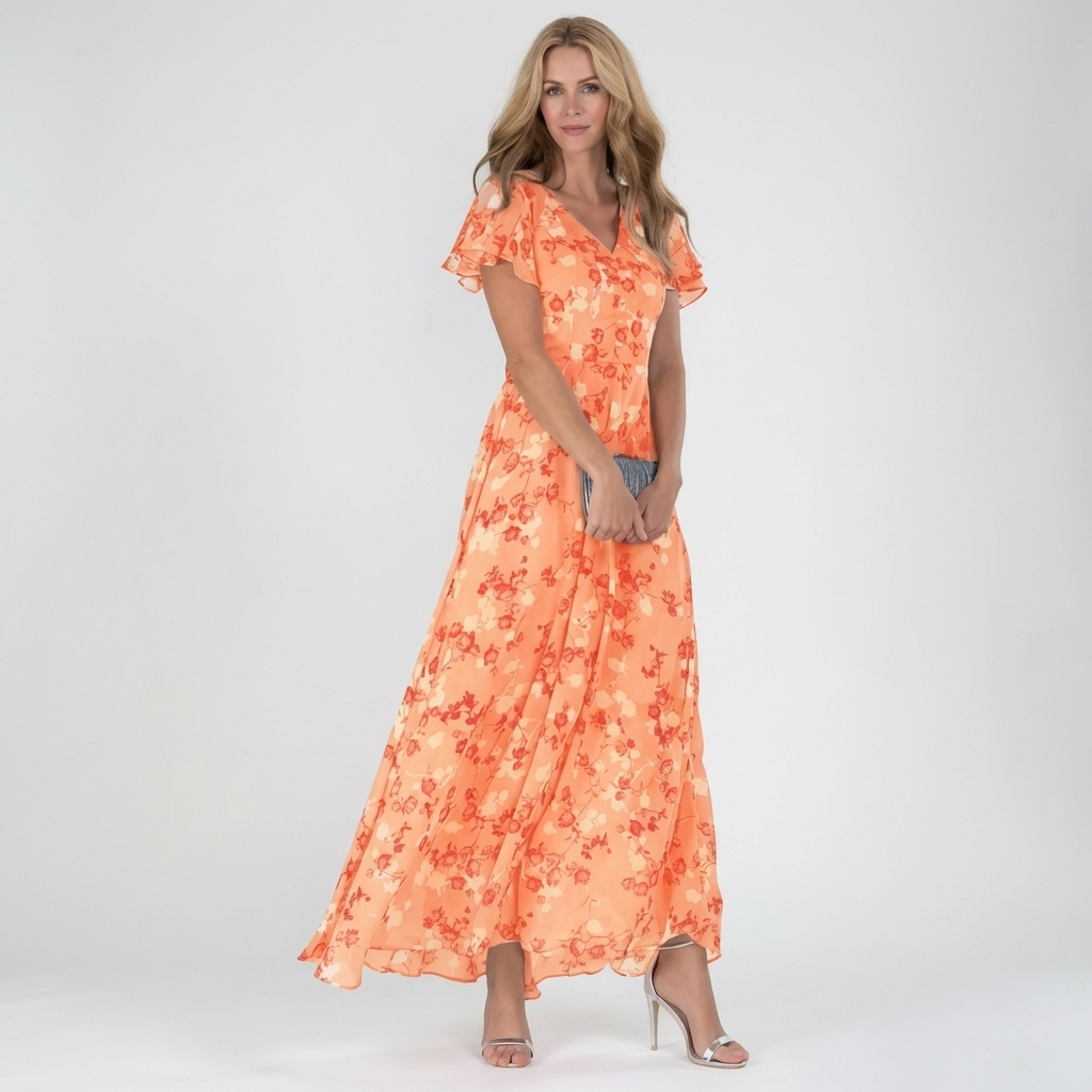LEONORA – Vestito Lungo Donna in Chiffon con Stampa Floreale