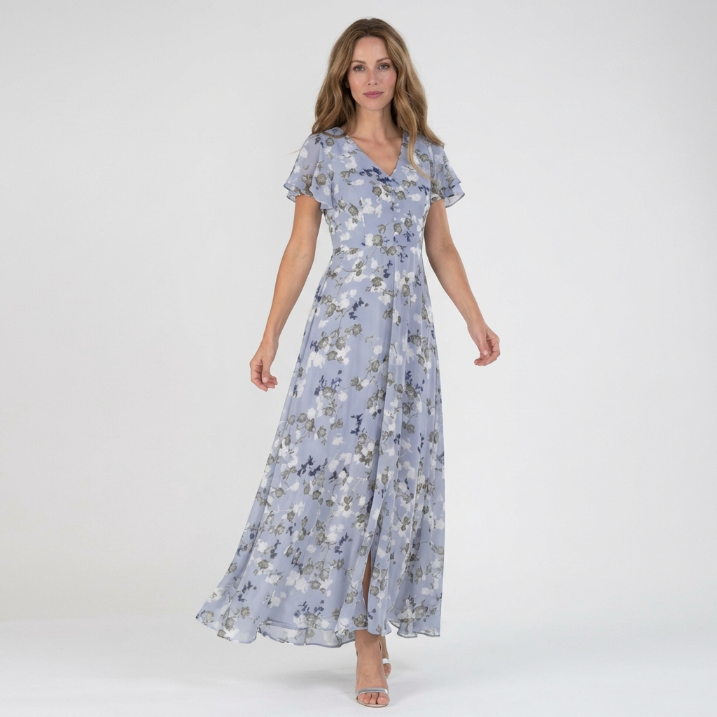 LEONORA – Vestito Lungo Donna in Chiffon con Stampa Floreale