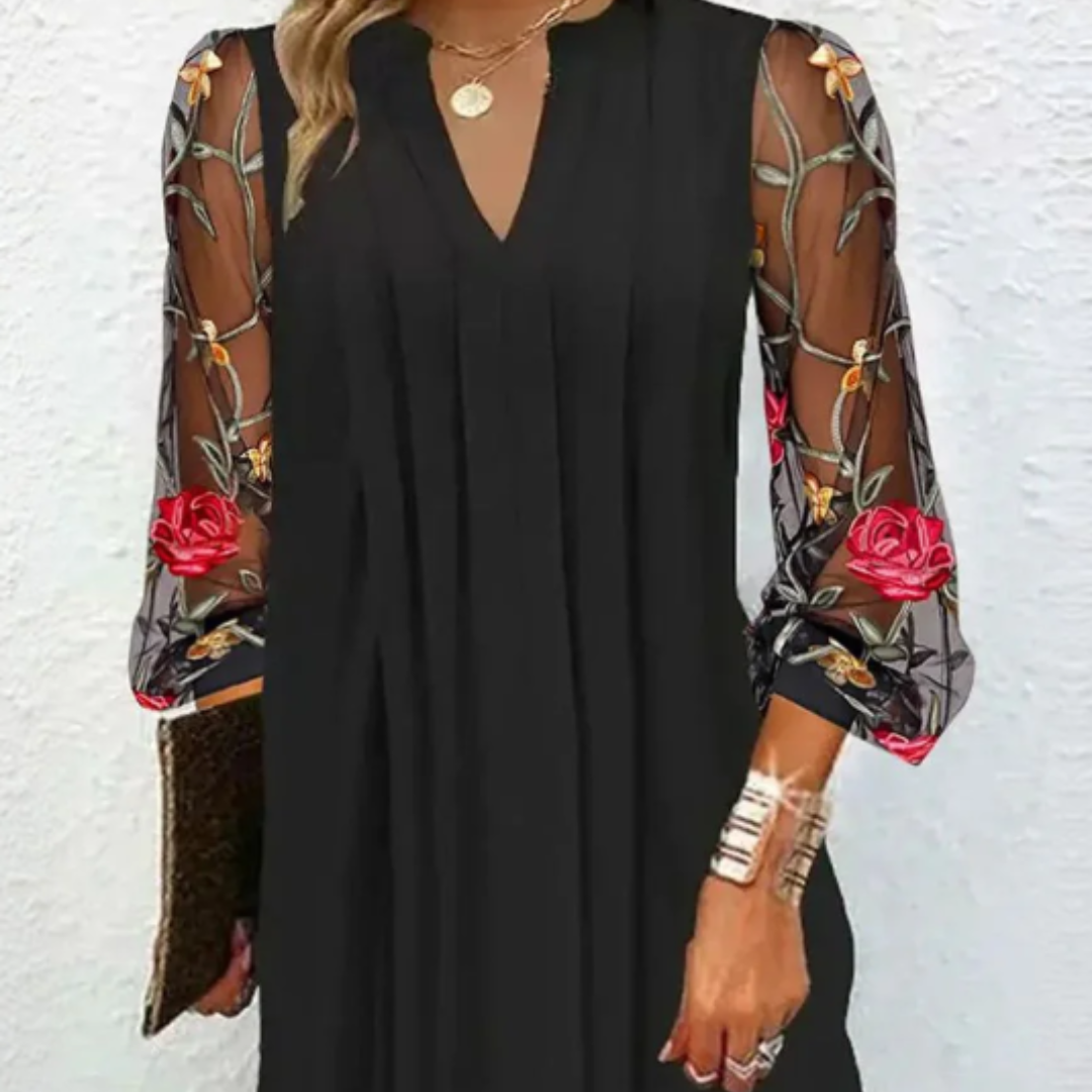 CAMILLA – Vestito Corto Donna con Maniche in Pizzo Ricamato