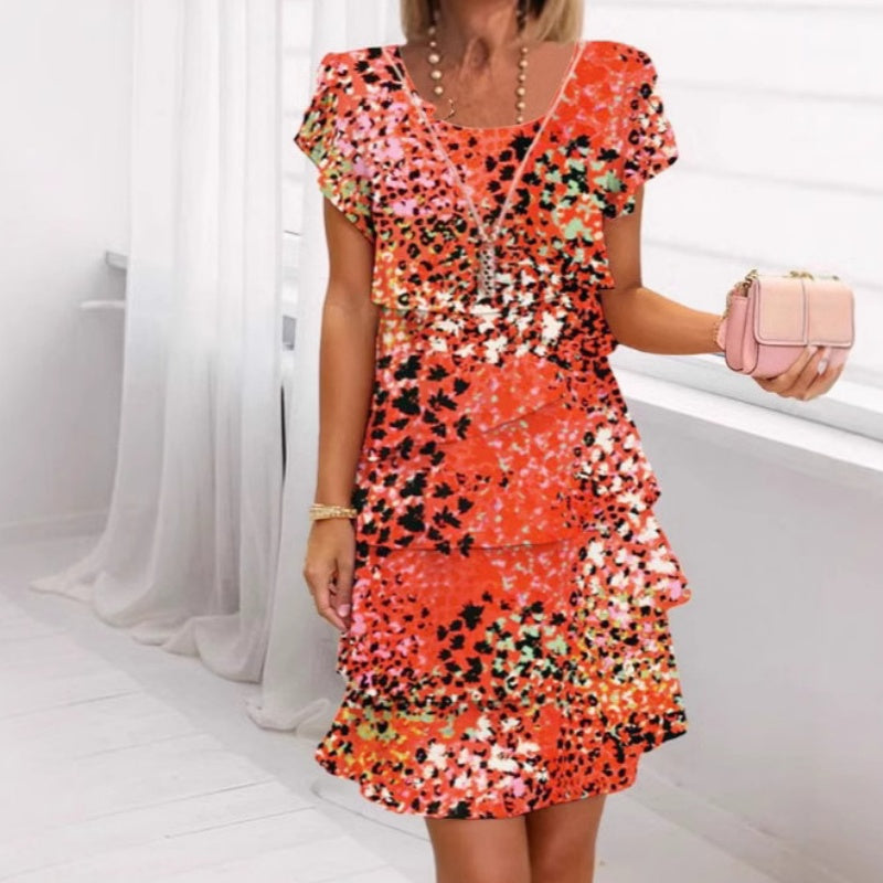 MELISSA – Vestito Donna a Balze con Stampa Animalier Multicolor