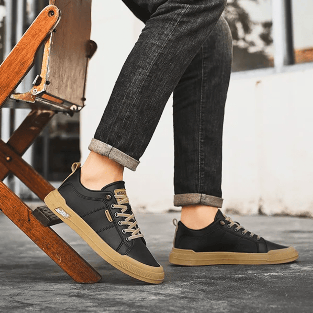 Enzo – Sneaker Uomo in Pelle Bianca con Dettagli Camel