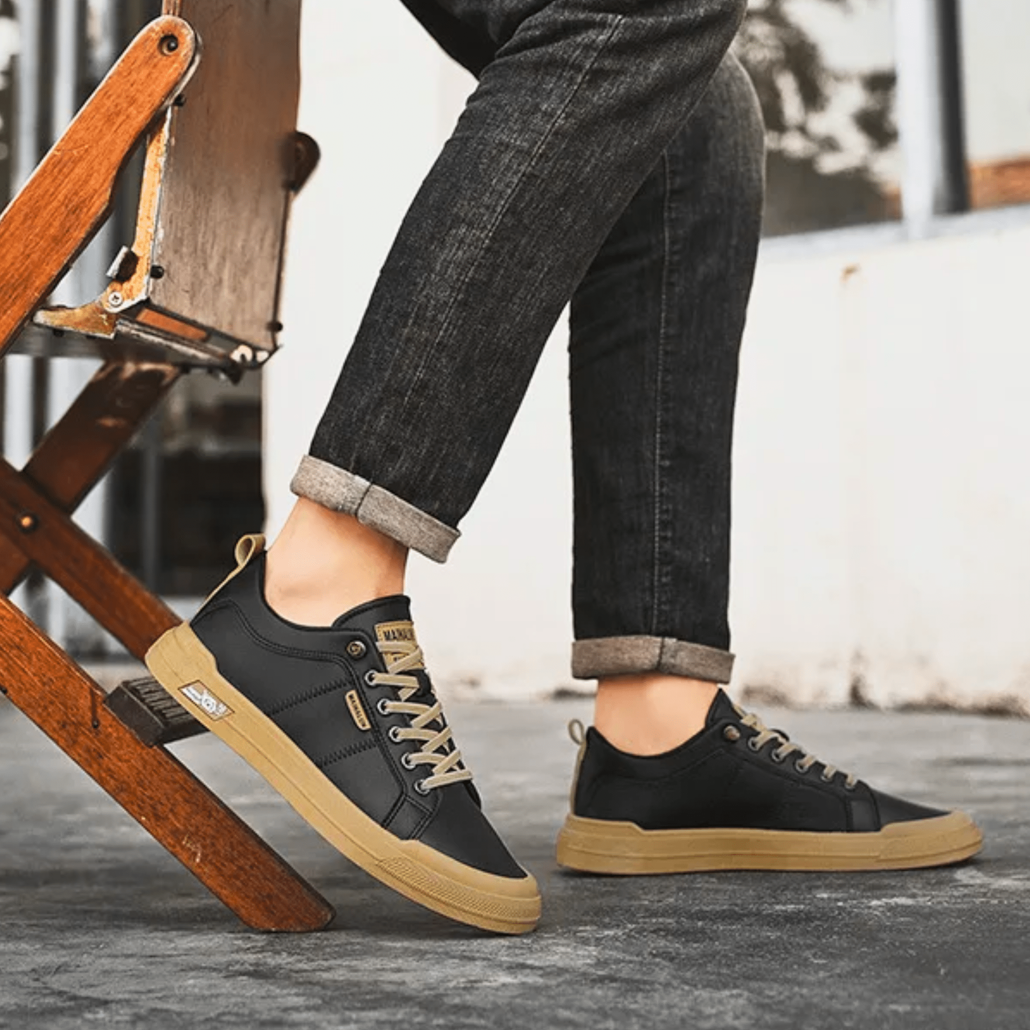 Enzo – Sneaker Uomo in Pelle Bianca con Dettagli Camel