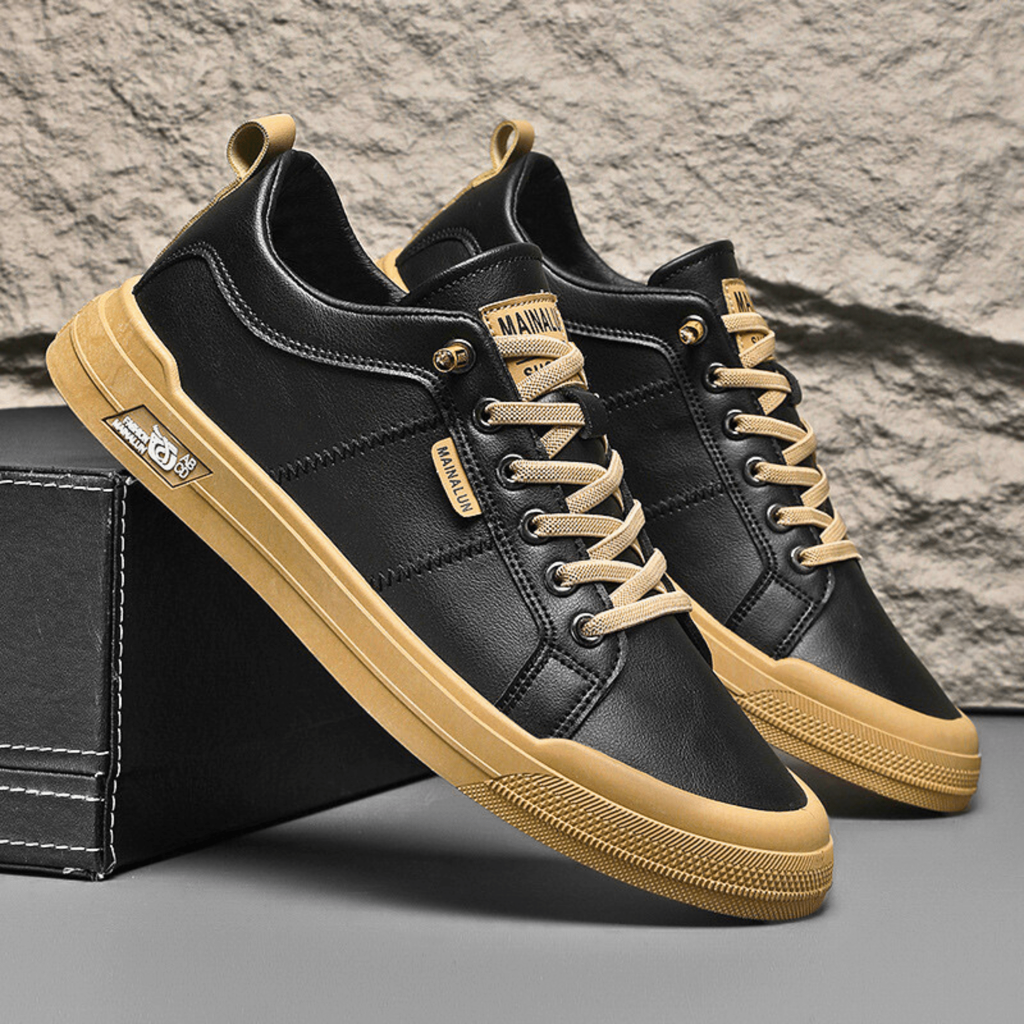 Enzo – Sneaker Uomo in Pelle Bianca con Dettagli Camel