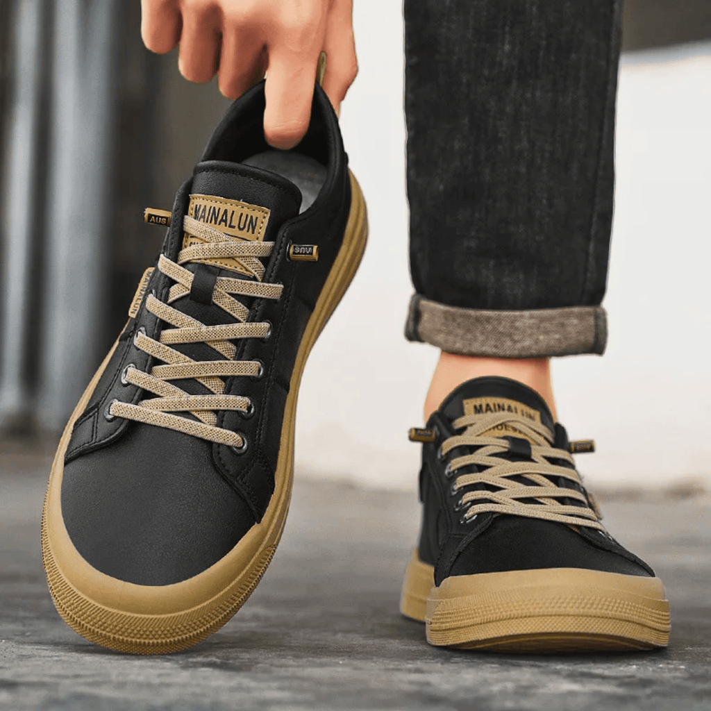 Enzo – Sneaker Uomo in Pelle Bianca con Dettagli Camel