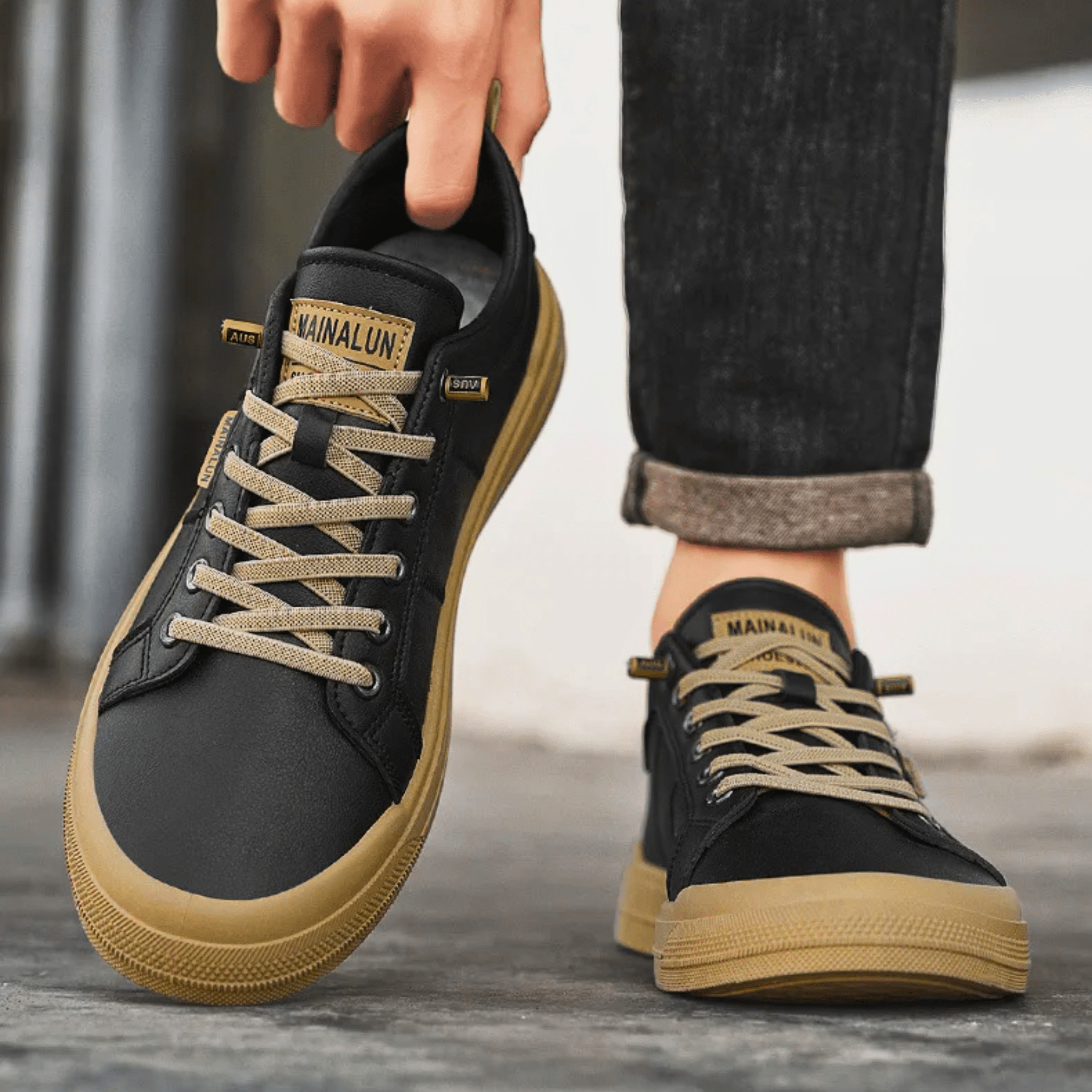 Enzo – Sneaker Uomo in Pelle Bianca con Dettagli Camel